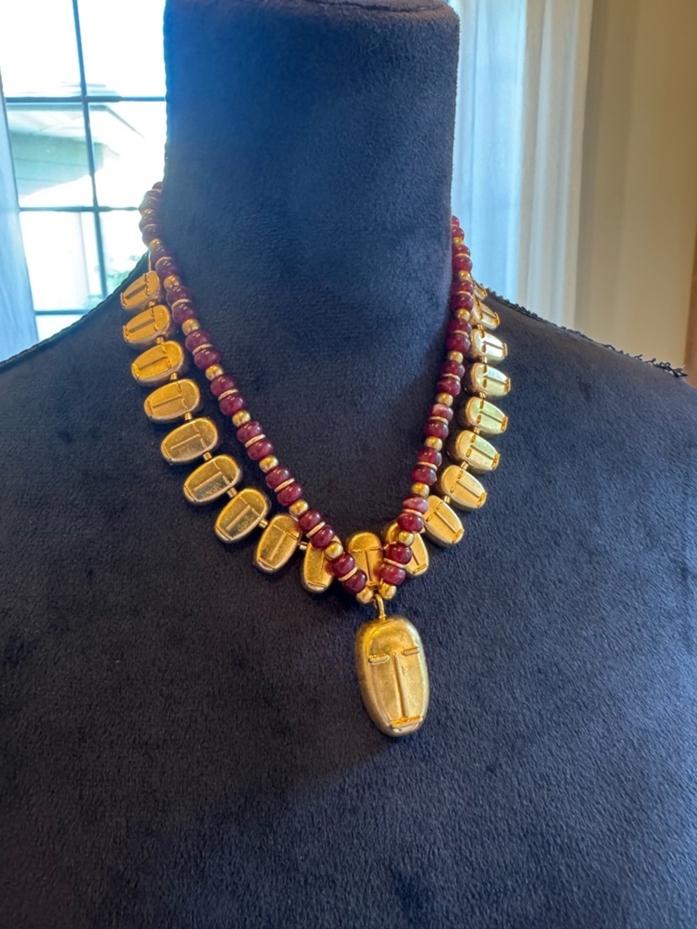 Zara Gold-Tone Necklace Set with Burgundy Beads
